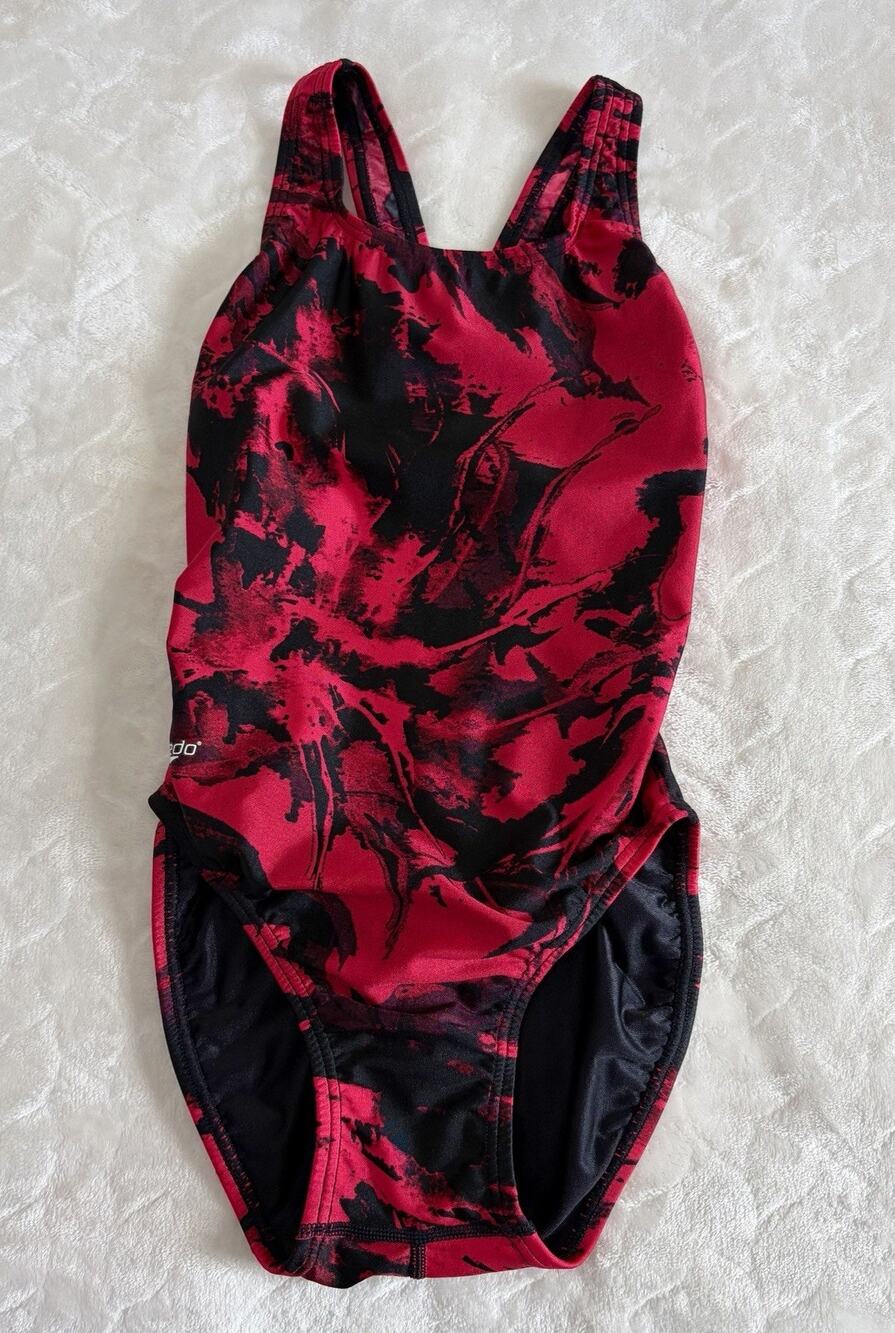 NWOT Speedo Women’s Size 6/32 Training Racing Flyback Swimsuit Red Black